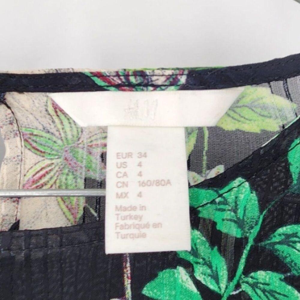 H&M Semi-Sheer Floral Black Long Sleeve Top Womens Size 4 Whimsygoth Fairy - Picture 2 of 5